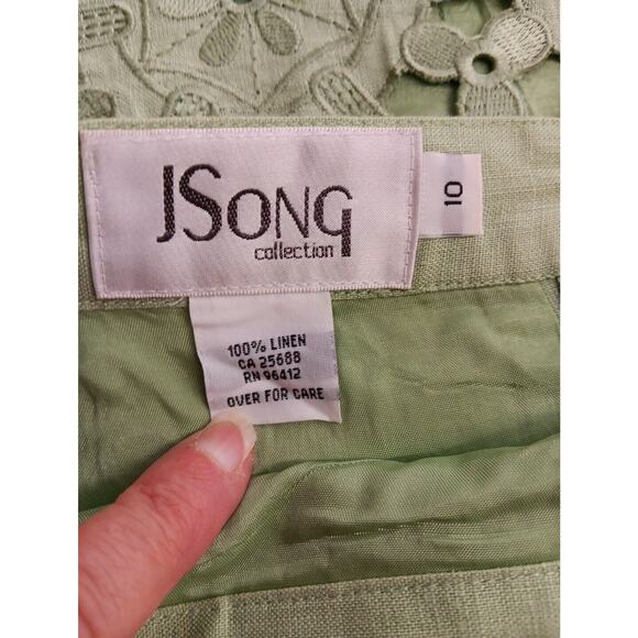 JSong Collection Women's 100% Linen Cutout Lace Midi A-Line Skirt Size 10 Green - Picture 4 of 6